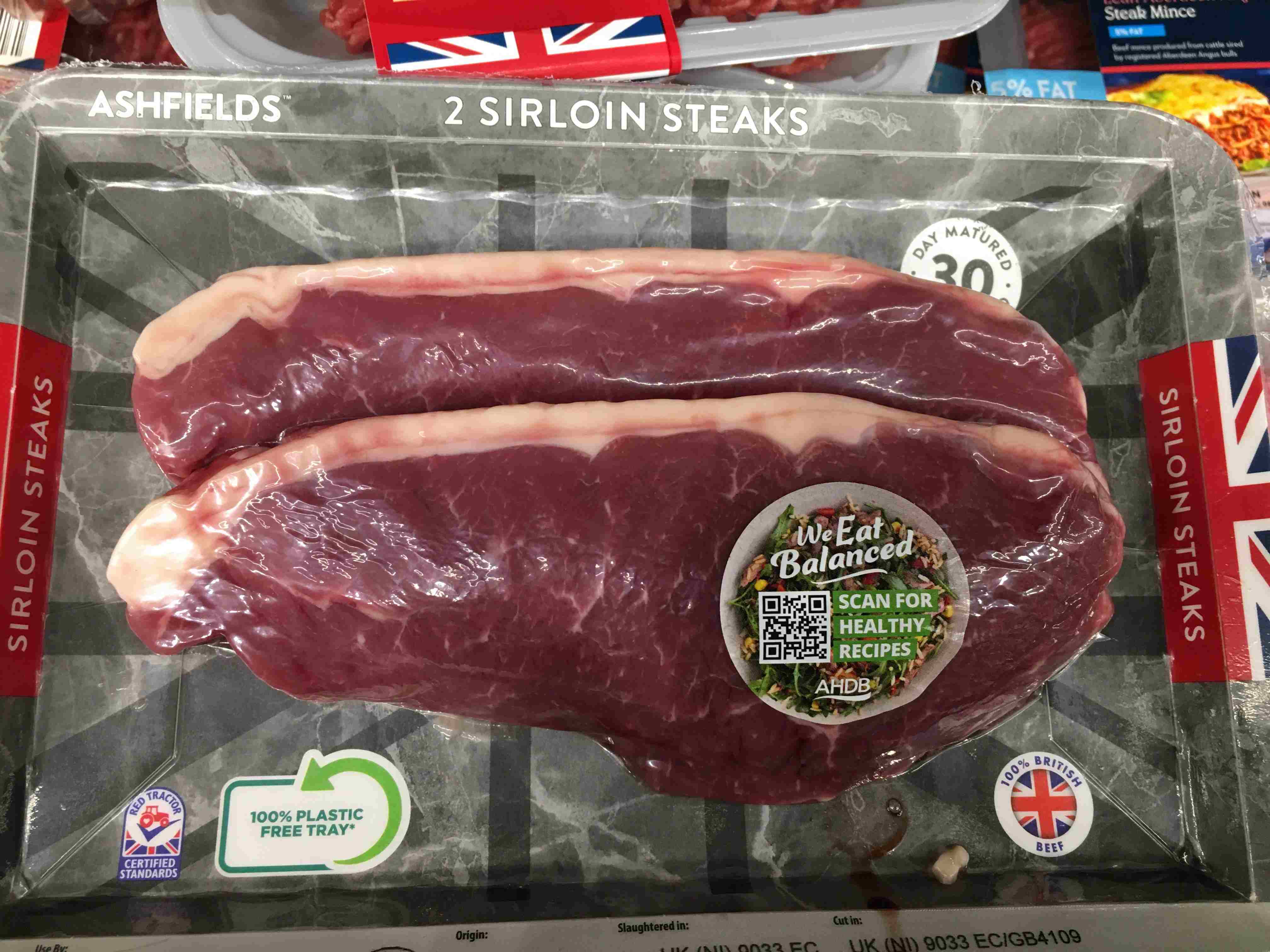 Sirloin steak pack with we eat balanced sticker